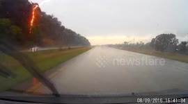 Dramatic lightning strike caught on dashcam