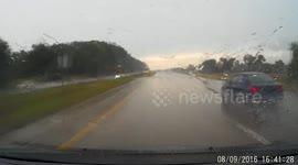 Dramatic lightning strike caught on dashcam