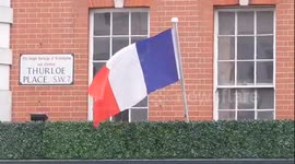 The French Flag hangs at Half mast outsude the French Embessy in London