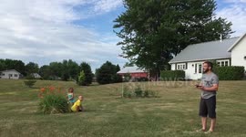 Man performs tricks with toy drone