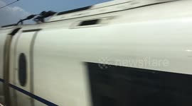 Bullet train passing in slow motion in China