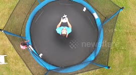 Drone camera captures cool aerial shots of man on trampoline
