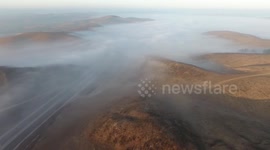 Stunning morning view of fog on hills near Los Angeles