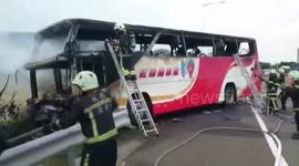 Tourist Coach Catches Fire in Taiwan