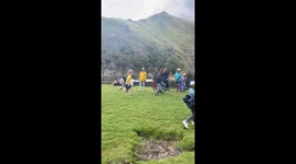 Little boy's attempt to jump the river ends in a splash