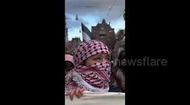 Netherlands: Dozens of demonstrators took to the streets of Amsterdam in the Netherlands to express their solidarity with the Palestinian people