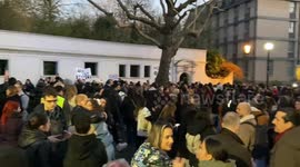 UK: Crowds gather outside the Greek Embassy on the anniversary of the Tempi train crash