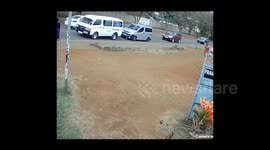 A white salon car crashes head-on with boda boda carrying passengers.