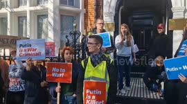 Protesters gather outside Russian Embassy in London against Putin for Ukraine