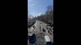 London traffic. Cars in Westminster. Big Ben in the background
