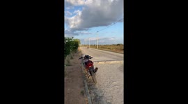 Man loses balance attempting motorcycle trick in Capim Grosso, Brazil