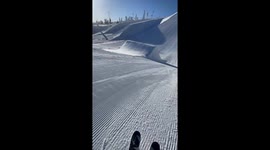 Skier loses balance after jump at Ruka Ski Resort