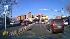 Dazed driver staggers away after taxi explosion captured on dashcam
