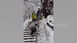 Feeling peaky as walkers slither down 6,000ft mountain