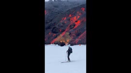 Skiing Next to the Mount Etna Lava Front