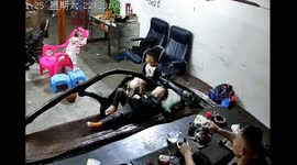 Quick-thinking boy saves child from falling off chair