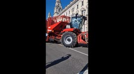 Large agricultural machinery arrives in Whitehall for farming Pancake Day Rally