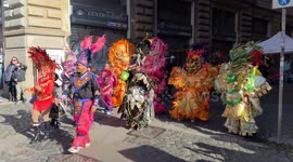 People from the Dominican Republic in traditional dress during the procession to celebrate independence from the Government of Haiti and celebrate Carnival in Rome.