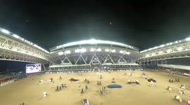 Rider fall caught on camera, horse runs wild in the indoor arena takes three rounds aimlessly
