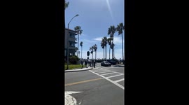 Anti Trump, Anti Elon Musk signs in Carlsbad Village on Tuesday