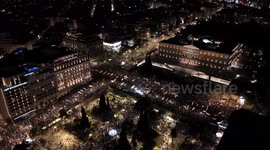 Greece: Drone footage of athens demo of protesters demanding justice for the train crash in tempi in 2023
