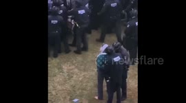 US: Video footage captures a distressing moment when an NYPD officer savagely pushed a pro-Palestine student to the ground at Columbia’s Barnard College for protesting in support of the Palestinian people