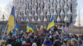 Anti-Trump and pro-Ukraine protest held outside US embassy in London