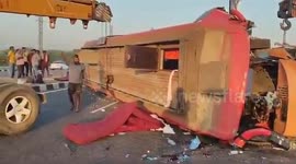 Bus collides with lorry killing three passengers and injuring 20 others