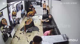 Man accidentally shatters barbershop glass door in Buenos Aires, Argentina