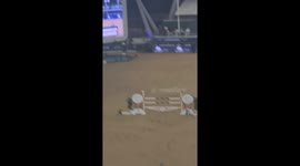 The winning moment for Belguim's Abdel Said at the  Longines Global Champions Tour  Grand Prix in Qatar at the Al Shaqab Arena