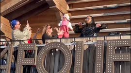 Ravers at alpine chalet go wild for adorable baby's dance moves