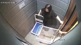 Woman hoisted in the air when lift door traps trolley cable
