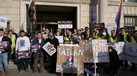 Protest in solidarity of female political prisoners in China and Hong Kong outside Chinese Embassy, London, UK