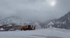Snow blower machine clears powder from Cottonwood Canyons in Utah