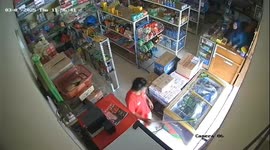 Monitor lizard invades Indonesian store, startling shopkeeper