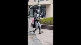 Robot seen warming up like a human for marathon running race