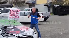 Shocking scenes show anti-Tesla protests in America