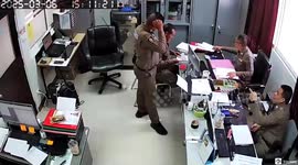 Cracking the case! Police station chair collapses when officer sits down