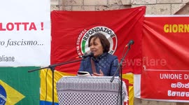 A Brazilian woman living in Italy speaking at the demonstration ‘women of the world in struggle’ in Rome.