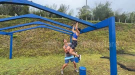 Girl Takes a Hard Fall on Fitness Challenge