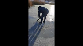 Ice Breaks Around Chainsaw