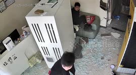 Runaway tricycle crashes into gaming lounge just inches from owner chilling on sofa