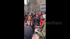 Part of the massive crowd of protesters gathered outside Mahmoud Khalil's court conference in NYC