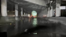 US, Los Angeles: Sun Valley Fully Flooded Interstate 5 Causes Traffic Collision