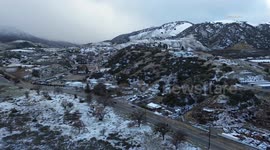 US, Bakersfield: Tejon Pass Aerial Snow Footage