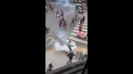 Car engulfed in flames during Argentina protests against spending cuts