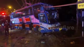 Passengers injured when bus driver falls asleep and crashes into electricity post