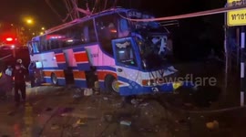 Passengers injured when bus driver falls asleep and crashes into electricity post