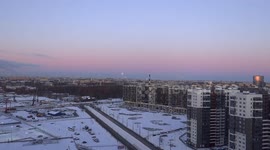 Worm moon on the sunrise in St Petersburg, Russia