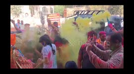 In the holy festival of Holi, people celebrated with great happiness, enthusiasm and pomp, people hugged each other with gulal.